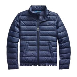 Polo Ralph Lauren Navy Ruffle Hem Quilted Down Puffer Coat Jacket Girls Lrg